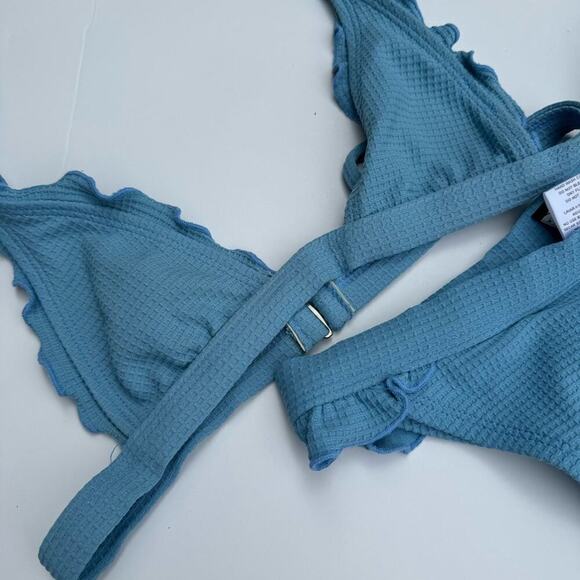 Ris-K bikini set baby blue waffle textured bikini set ruffle size extra small - Picture 3 of 9